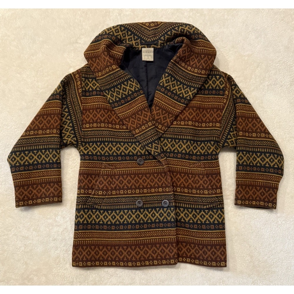 VTG Alexon Womens Sz‎ 12 Wool Coat Lined Southwest Aztec Blanket Great Britain